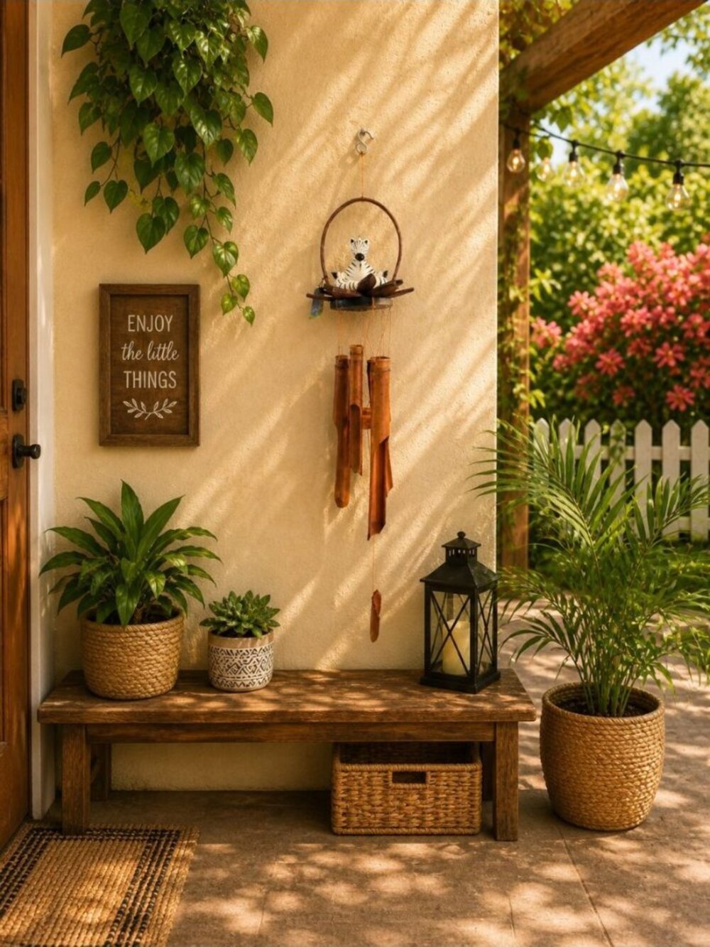 New Meditating Zebra Bamboo Wind Chime Hanging Outdoor Patio Garden Decor Wood